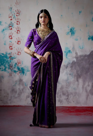 Purple brocade silk saree with blouse