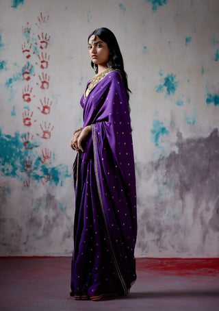 Purple brocade silk saree with blouse