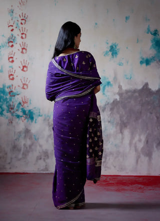 Purple brocade silk saree with blouse