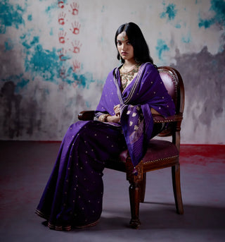 Purple brocade silk saree with blouse