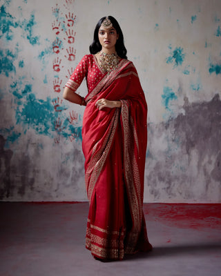 Red silk saree with blouse