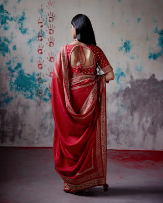 Red silk saree with blouse