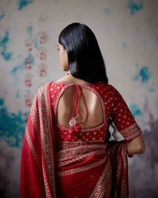 Red silk saree with blouse