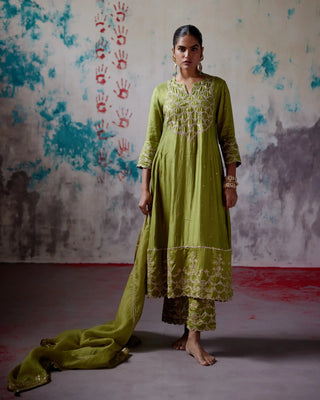 Olive A-line kurta set