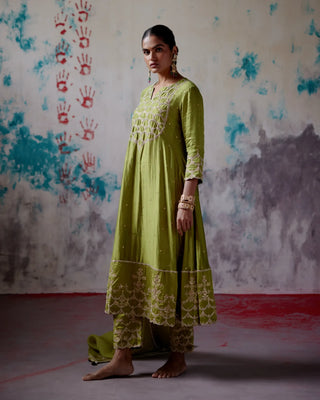 Olive A-line kurta set