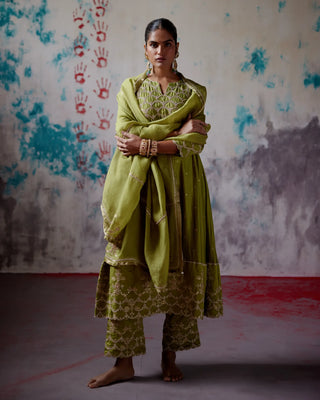 Olive A-line kurta set