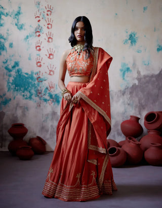 Rust orange lehenga set