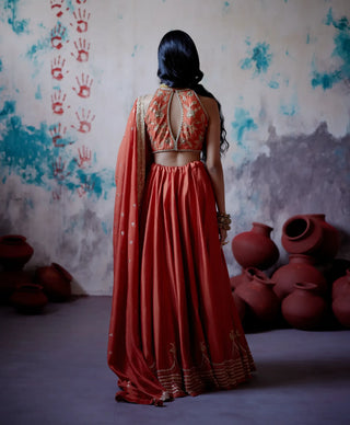 Rust orange lehenga set