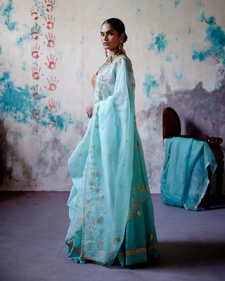 Powder blue brocade lehenga set