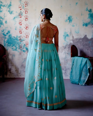 Powder blue brocade lehenga set