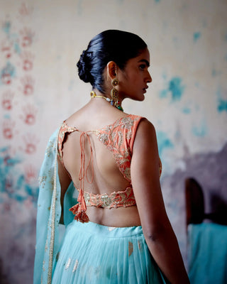 Powder blue brocade lehenga set