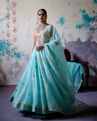 Powder blue brocade lehenga set