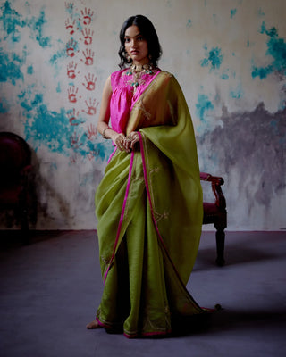 Olive half and half saree with long blouse