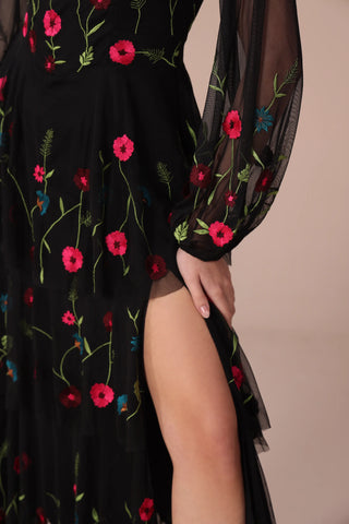 Black embroidered maxi dress