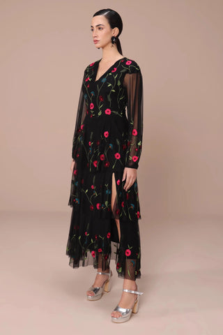 Black embroidered maxi dress