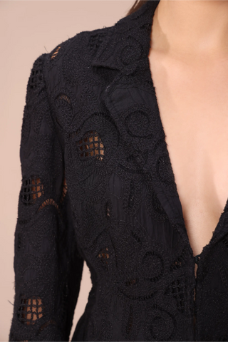 Black embroidered oversized blazer