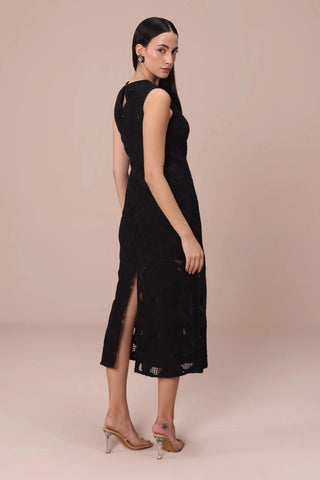 Black embroidered mana dress