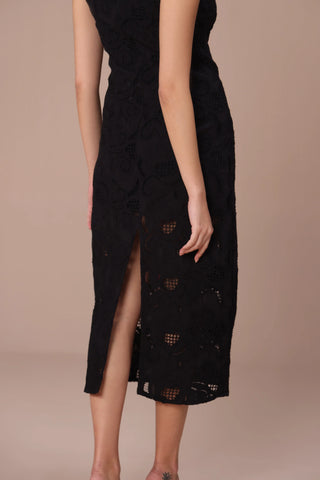 Black embroidered mana dress