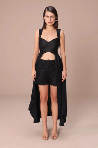 Black embellished soft tulle co-ord set