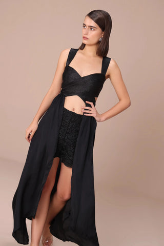 Black embellished soft tulle co-ord set