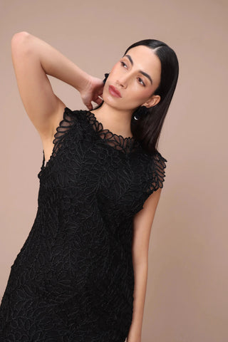 Black embroidered party dress