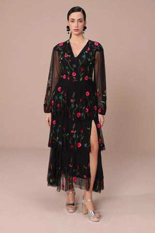 Black embroidered maxi dress