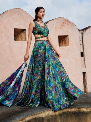 Cinquita green printed lehenga set