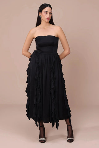 Black volume strapless dress