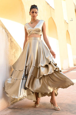 Auri gold blouse and tiered skirt