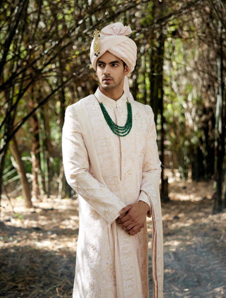 Zahid powder pink sherwani set