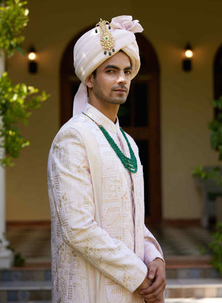 Zahid powder pink sherwani set