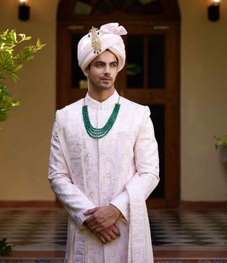 Zahid powder pink sherwani set