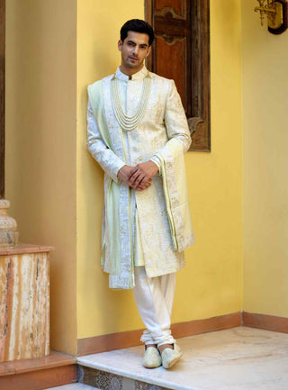 Zahid mint green sherwani set