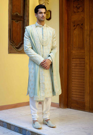 Fahad mint green sherwani set