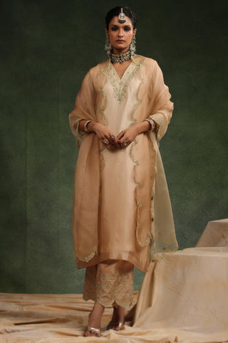 Beige ombre sequence kurta palazzo set