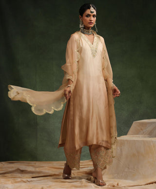 Beige ombre sequence kurta palazzo set