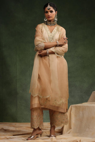 Beige ombre sequence kurta palazzo set