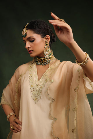 Beige ombre sequence kurta palazzo set