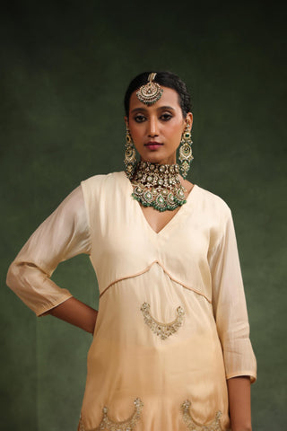 Beige ombre choli cut suit set