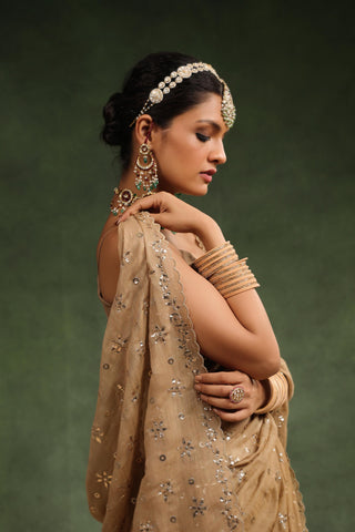 Peachish brown badla saree