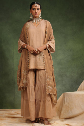 Peachish brown gharara set