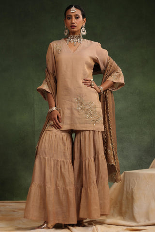 Peachish brown gharara set