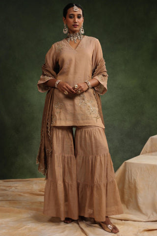 Peachish brown gharara set