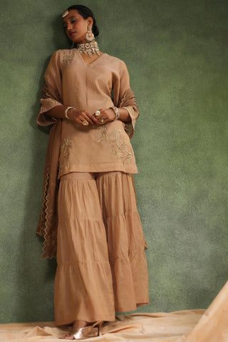 Peachish brown gharara set