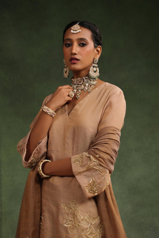 Peachish brown gharara set