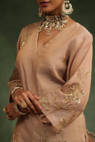 Peachish brown gharara set