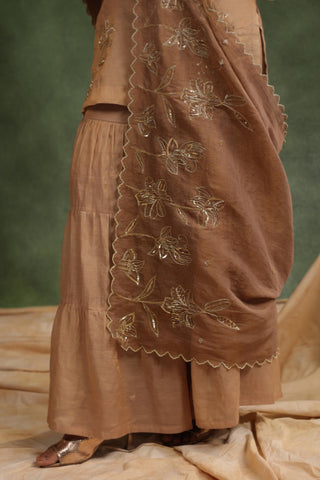 Peachish brown gharara set