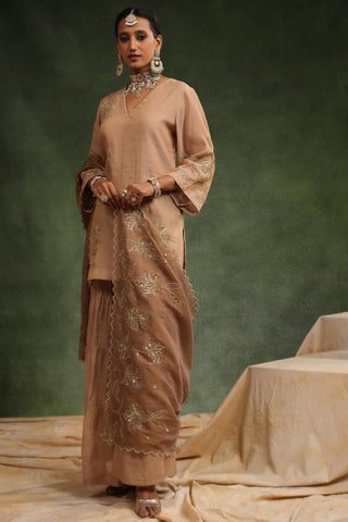 Peachish brown gharara set