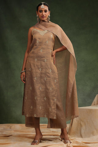 Brown tissue chanderi kurta set