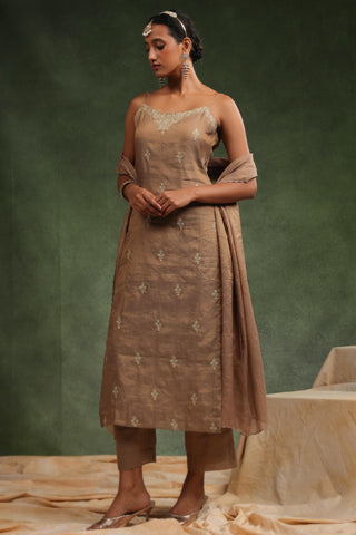 Brown tissue chanderi kurta set